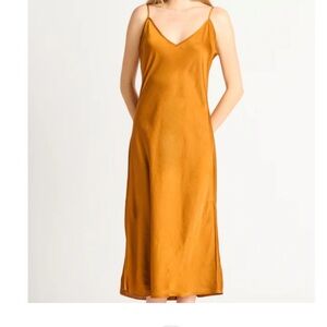 Black Tape Brown Satin Slip Dress – Spaghetti Straps, V-Neck, Size Small